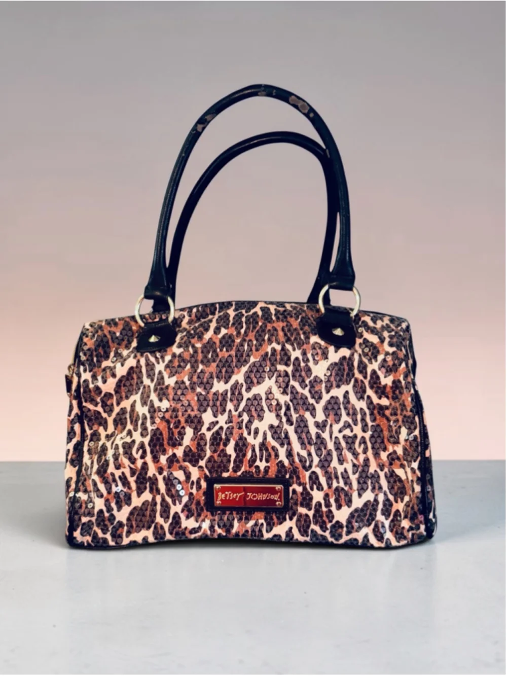 Betsey Johnson Leopard Sequin Satchel Shoulder Bag